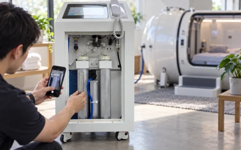 Inspecting oxygen source filters for a hyperbaric chamber system