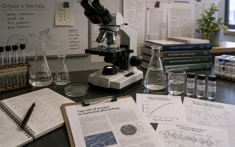 Laboratory workspace studying oxygen and bacteria