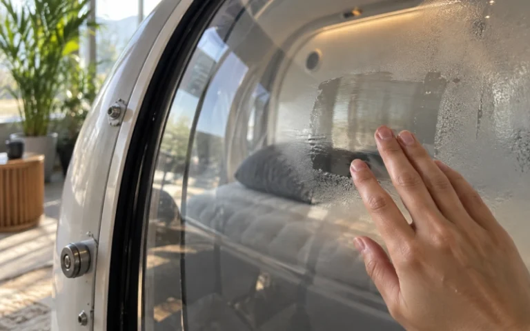 Light condensation being checked on a chamber window