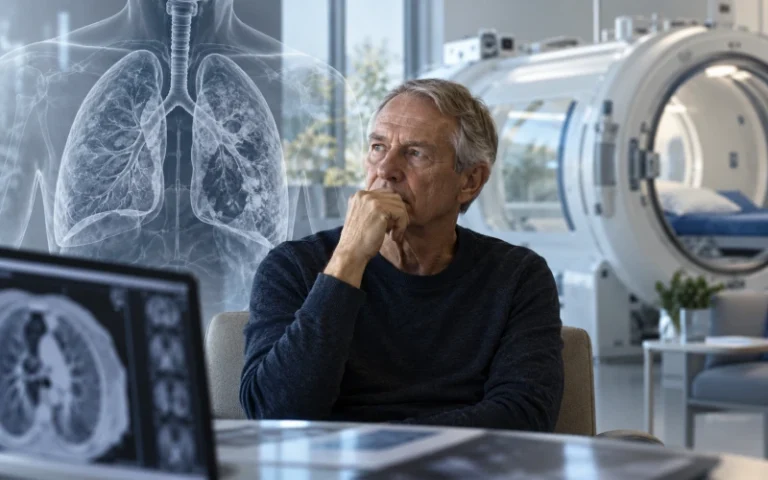 Lung cancer patient evaluation with a hyperbaric oxygen chamber