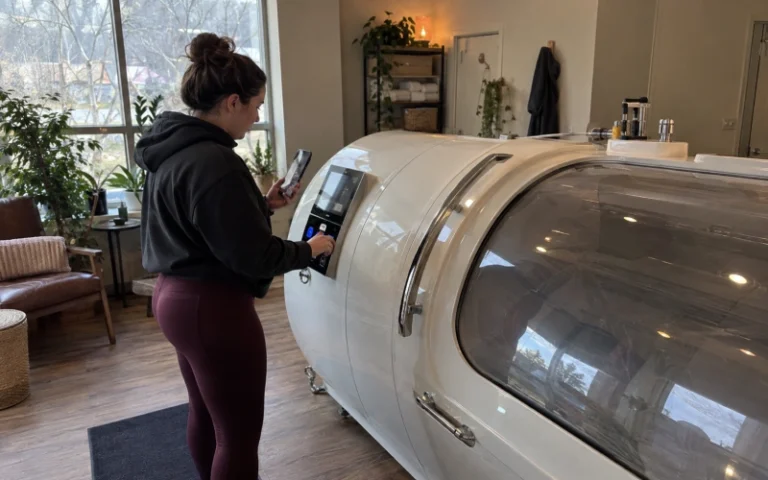 Operator checking a hyperbaric chamber during daily operation