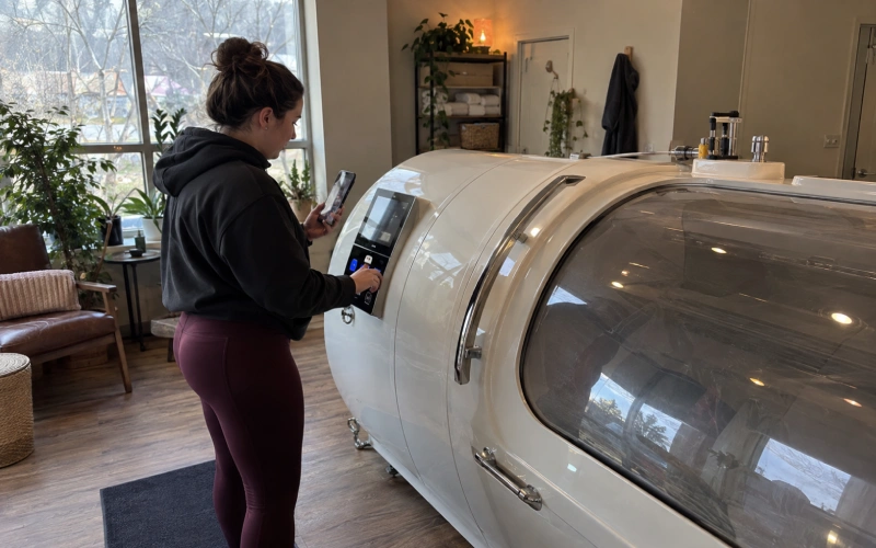 Operator checking a hyperbaric chamber during daily operation