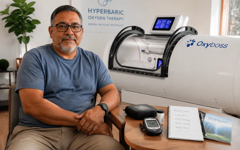 Person with diabetes exploring oxygen therapy