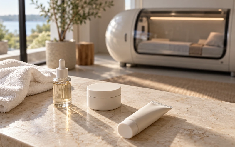 Prodotti skincare tenuti fuori dalla camera iperbarica